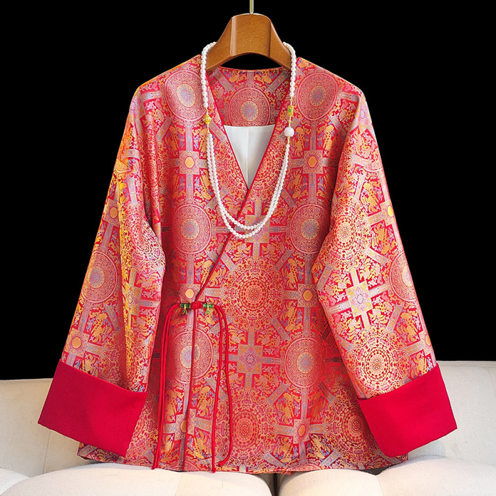 Red New Year s War Robe Vintage National Style Coat Women s Design Sense Small Fashion China Chic Yang Mi Same Chinese Top image 17
