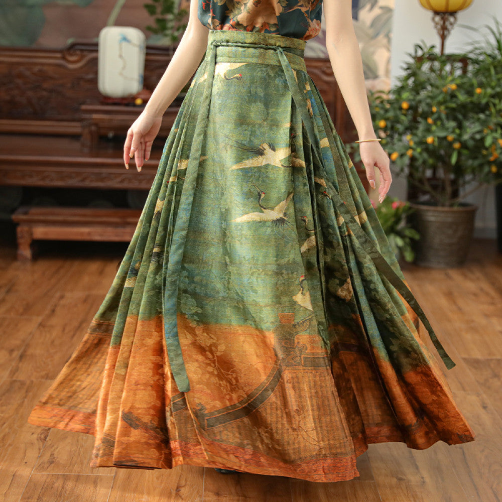 Ruihe Fengnian Red Chinese style mulberry silk silk horse face skirt for women in spring and autumn improved daily half skirt image 8