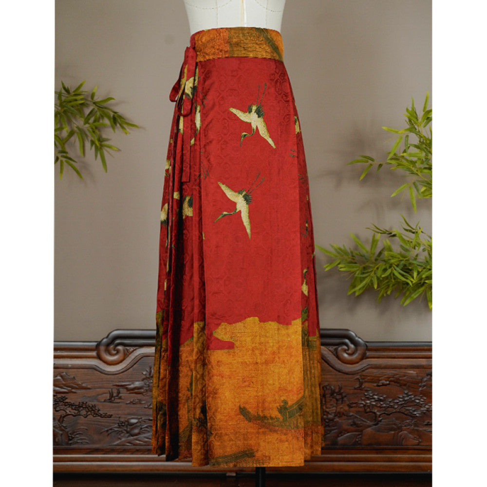 Ruihe Fengnian Red Chinese style mulberry silk silk horse face skirt for women in spring and autumn improved daily half skirt image 18