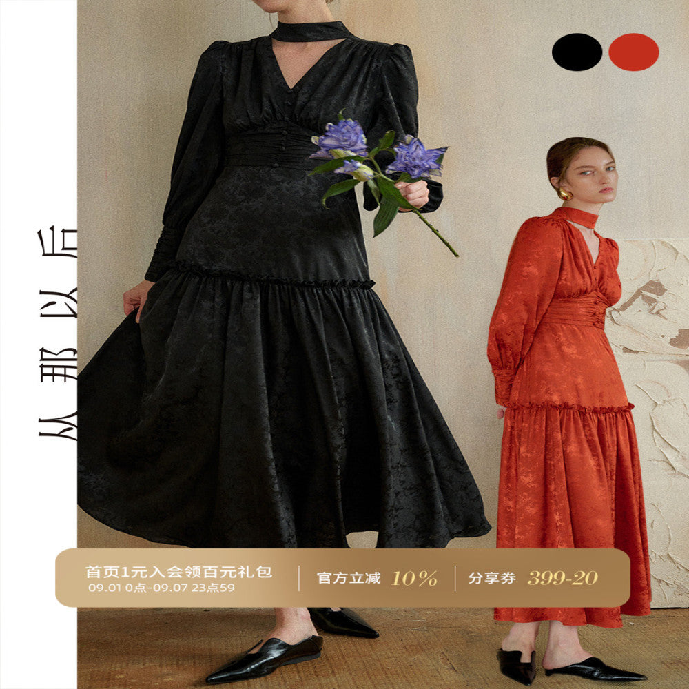 Since then the new Chinese style long sleeved dress autumn and winter engagement toast cheongsam skirt red dress skirt female winter image 1