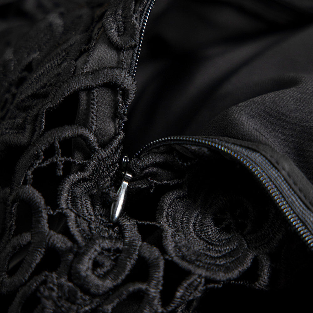 Temperament feminine style hip hugging skirt women s 2024 early spring new high waisted French elegant black slit lace skirt image 4