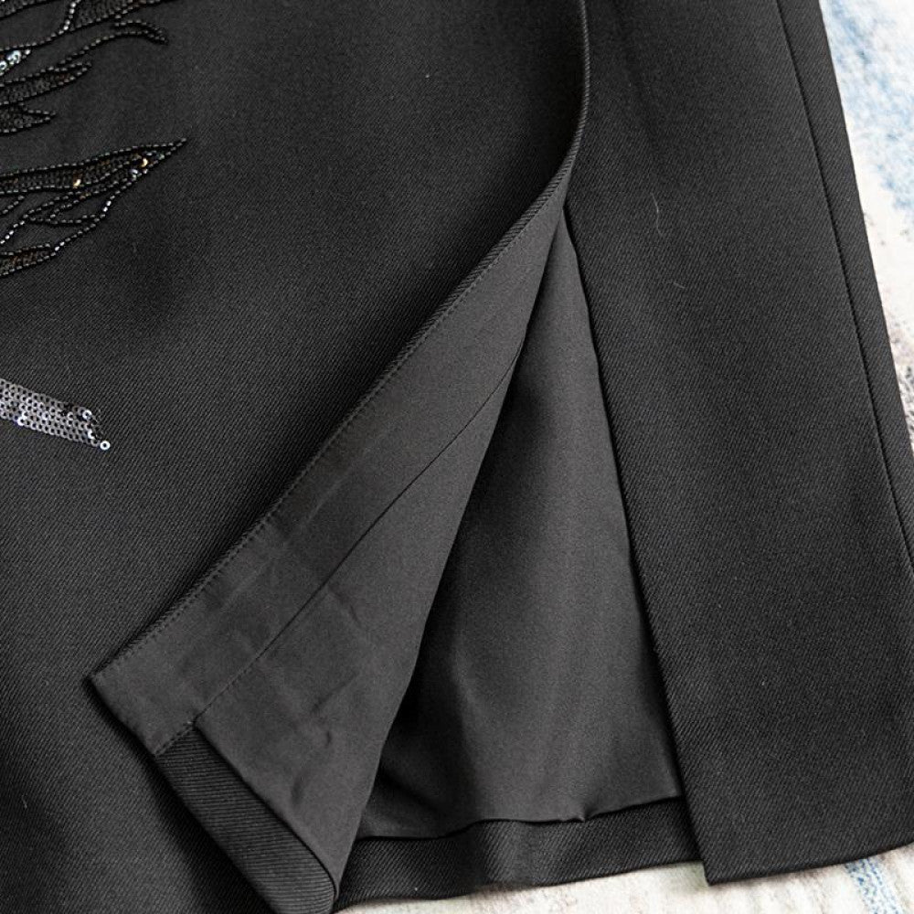 Heavy sequin embroidered skirt for women 2024 autumn and winter new high waist French slim mid length slit hip skirt image 4