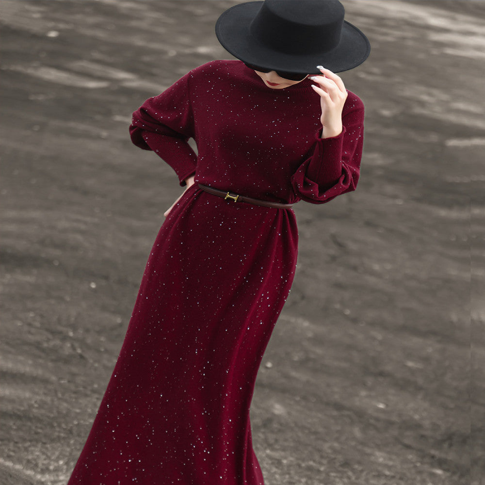 Lanser 2025 autumn and winter new temperament half turtleneck sweater dress with loose wool knitted dress image 7