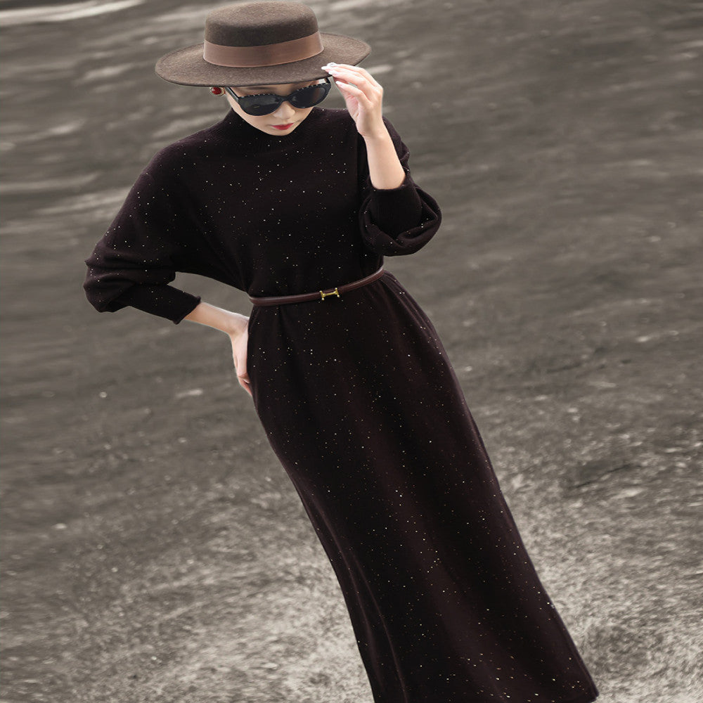 Lanser 2025 autumn and winter new temperament half turtleneck sweater dress with loose wool knitted dress image 10