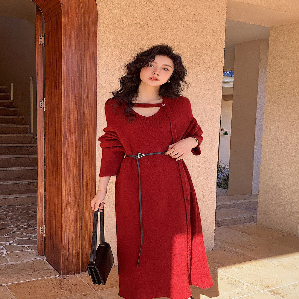 Knitted wool dress for autumn and winter 2025 new outfit in red for the Year of the Horse the Year of the Horse battle robe women s engagement dress image 16