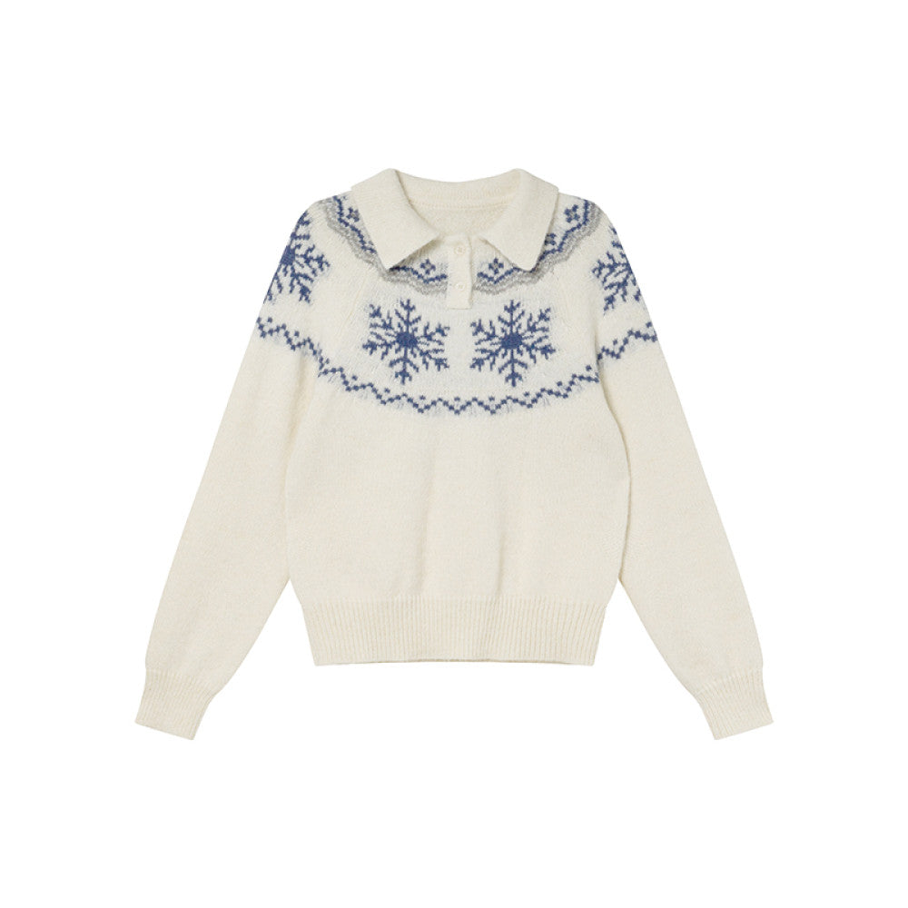 Hello Canon POLO collar snowflake jacquard knitted women s spring and autumn 2025 new loose collar small sweater image 7