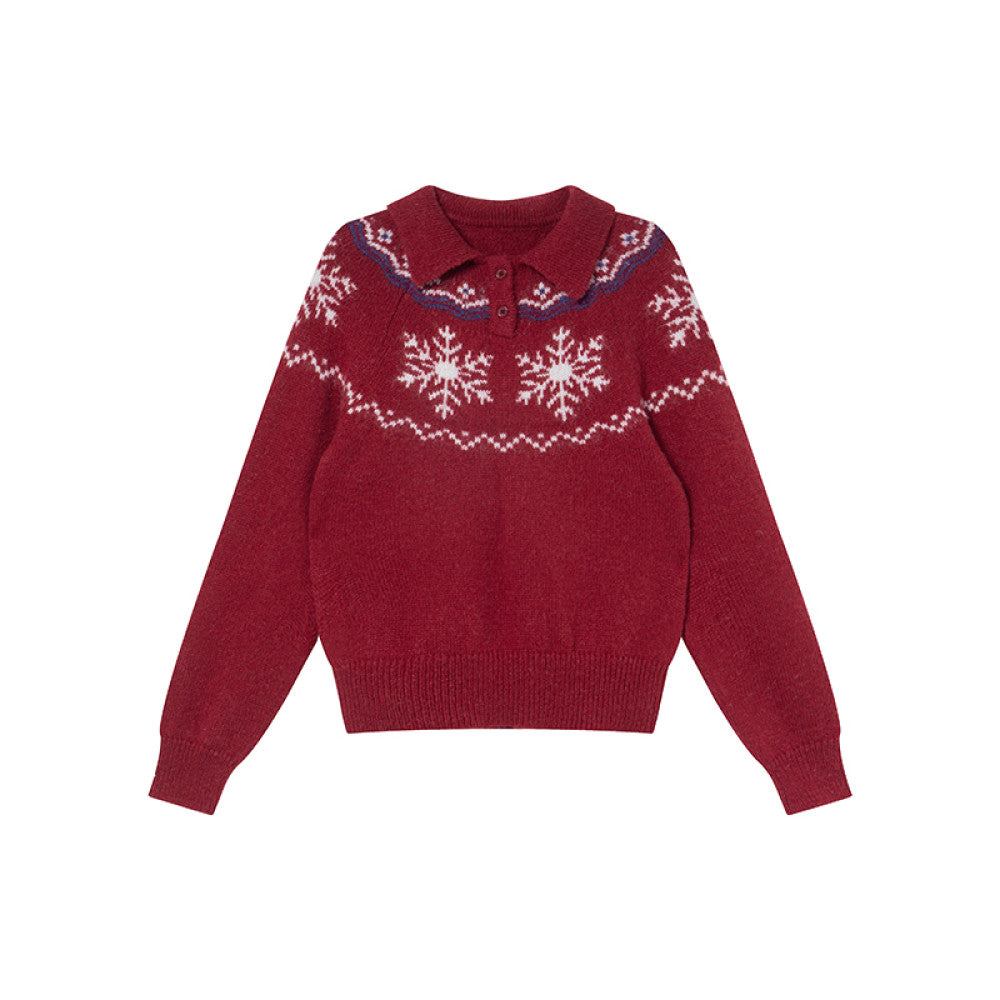 Hello Canon POLO collar snowflake jacquard knitted women s spring and autumn 2025 new loose collar small sweater image 15