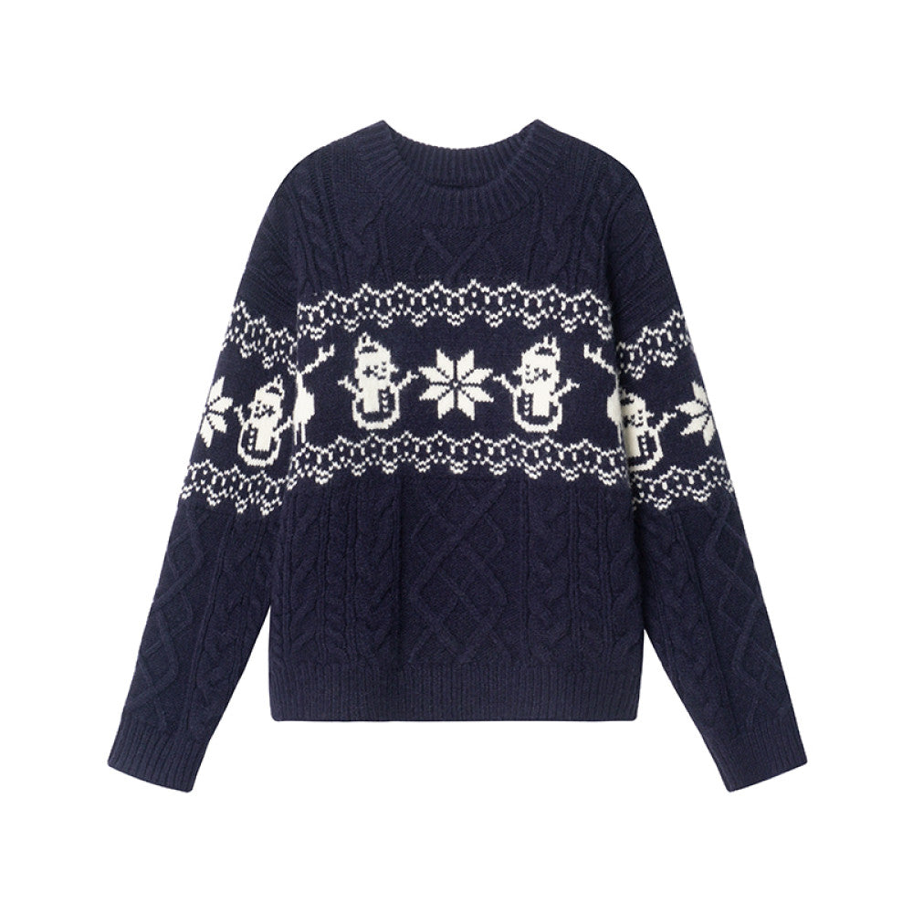 Hello Canon Christmas atmosphere jacquard round neck sweater women s spring and autumn 2025 new loose warm knitted sweater image 6