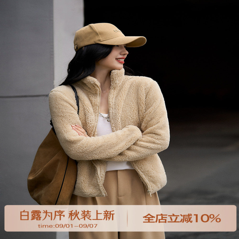 Explosive welfare prices Hand in N pieces close your eyes Flat Teddy Stand up Long Fleece Shake Fleece Coat image 0