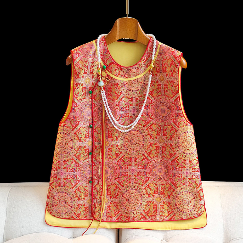 New Chinese style jacquard vest for women in autumn new style layered waistcoat red vest high end national style outer button jacket image 10