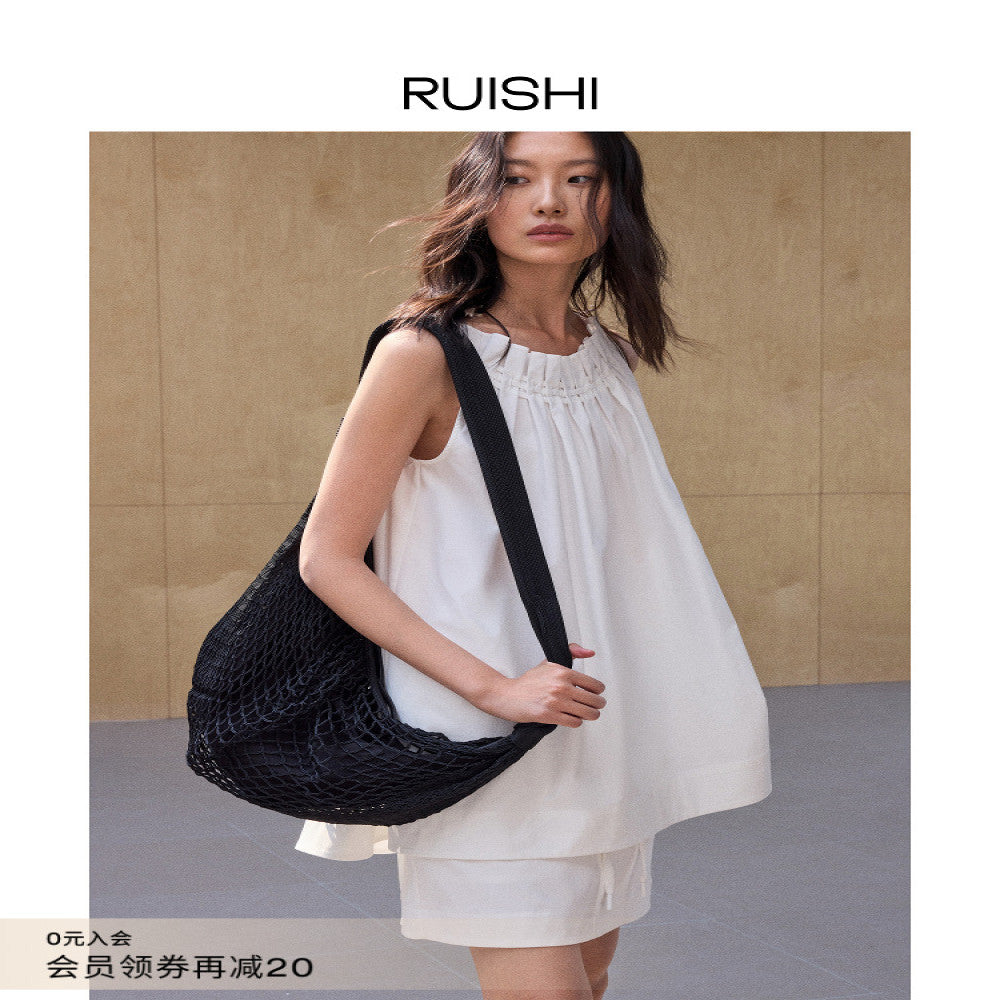 RUISHI French Handmade Woven Mushroom Edge Top Sleeveless Gentle and Versatile Small Shirt for Women in Summer image 1