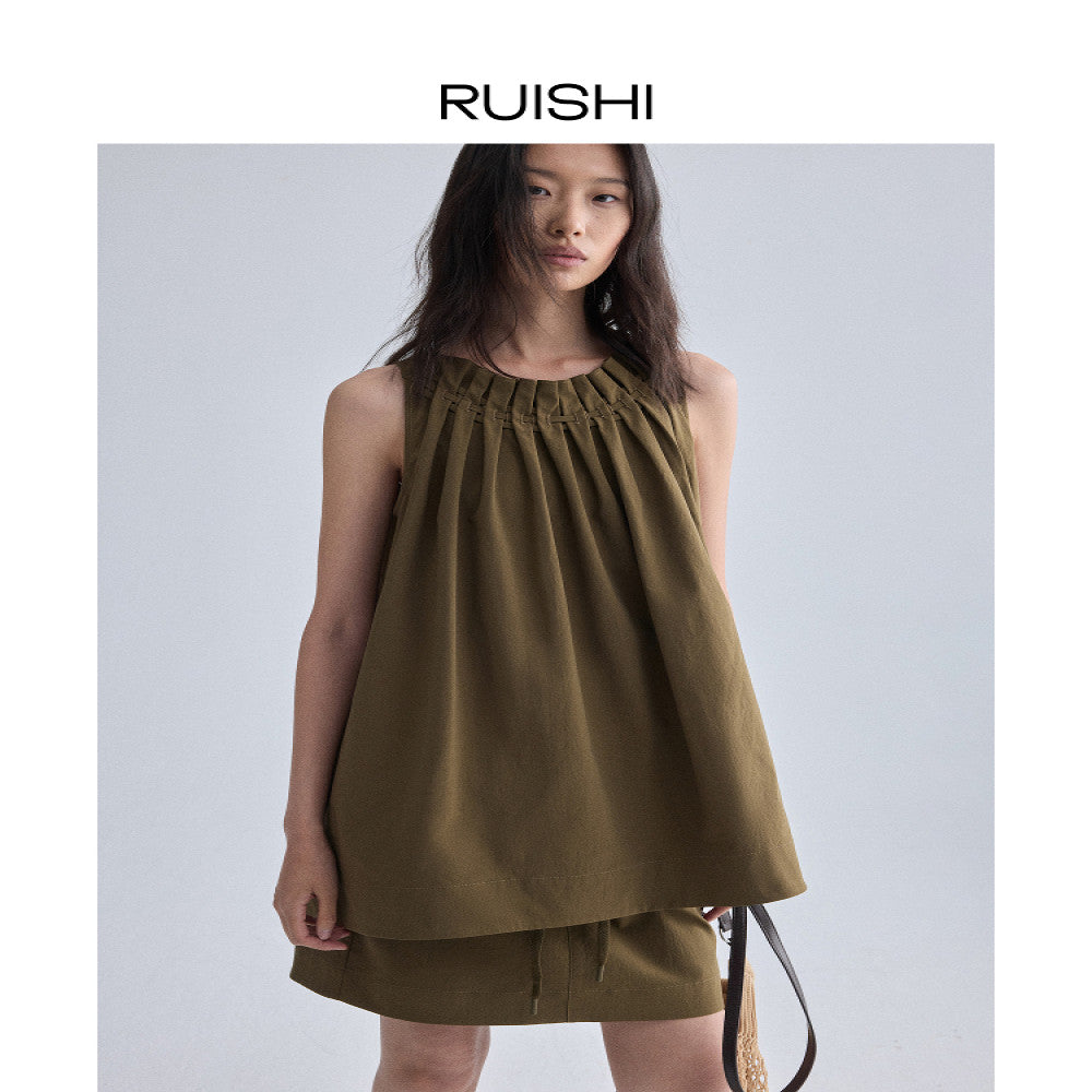 RUISHI French Handmade Woven Mushroom Edge Top Sleeveless Gentle and Versatile Small Shirt for Women in Summer image 2