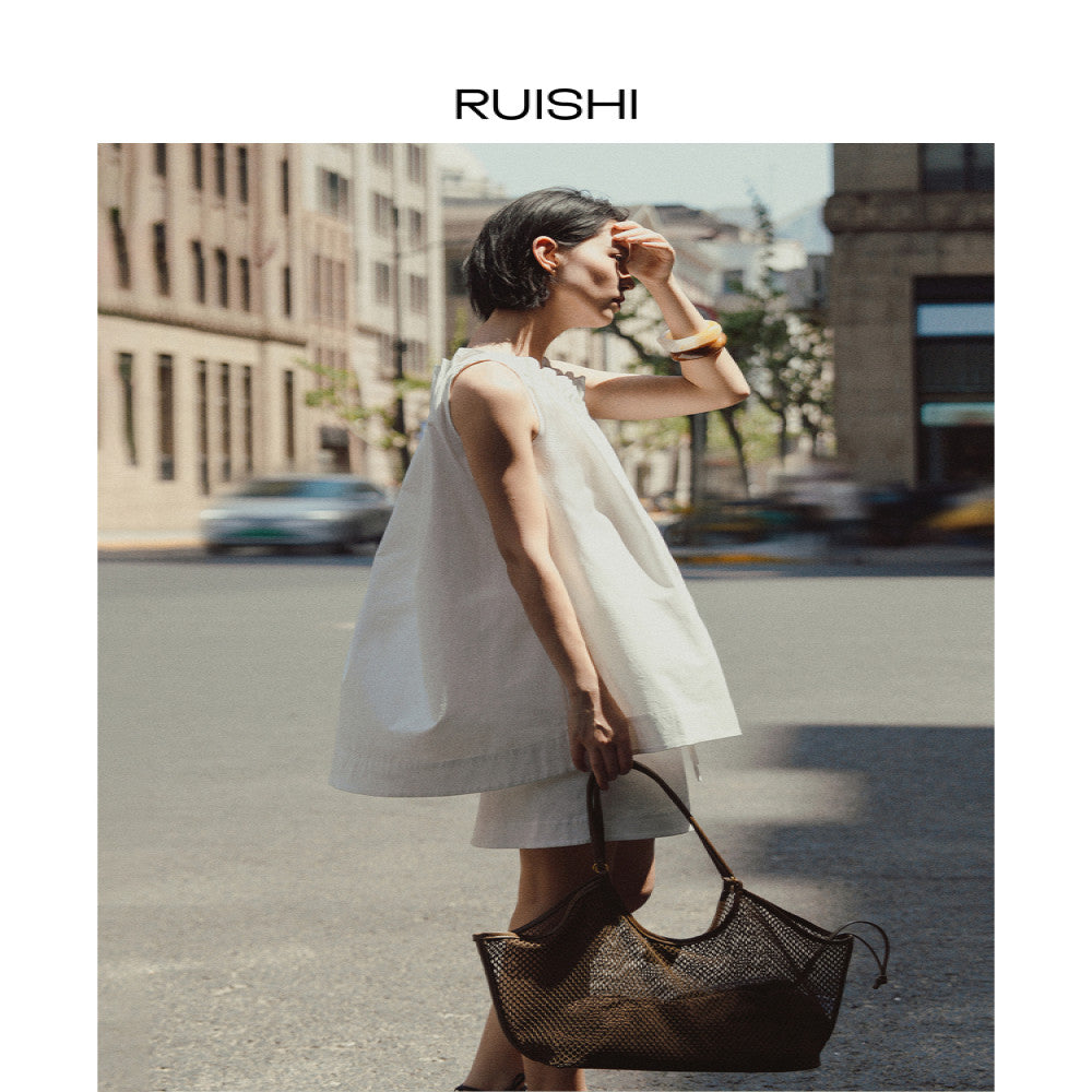 RUISHI French Handmade Woven Mushroom Edge Top Sleeveless Gentle and Versatile Small Shirt for Women in Summer image 3