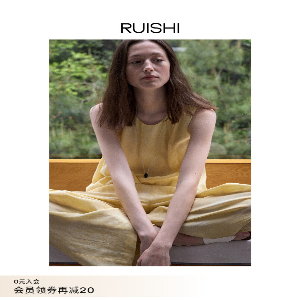 RUISHI 100 person silk sand washing process three dimensional pleated sleeveless top balloon pants set women s summer image 0