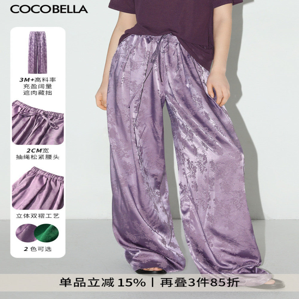 COCOBELLA New Chinese Style Dark Jacquard Glossy Satin Drape Wide Leg Pants Women s Casual Pants PA3026 3 image 1