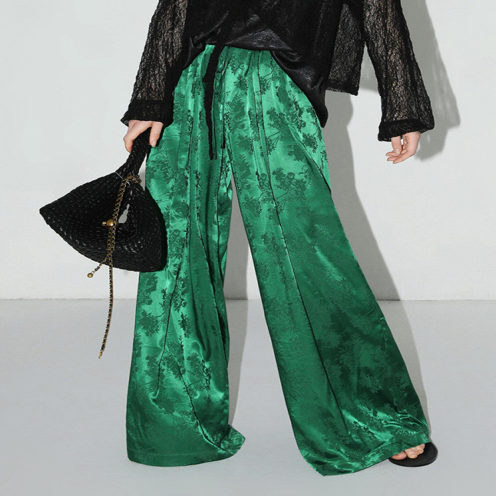 COCOBELLA New Chinese Style Dark Jacquard Glossy Satin Drape Wide Leg Pants Women s Casual Pants PA3026 3 image 2