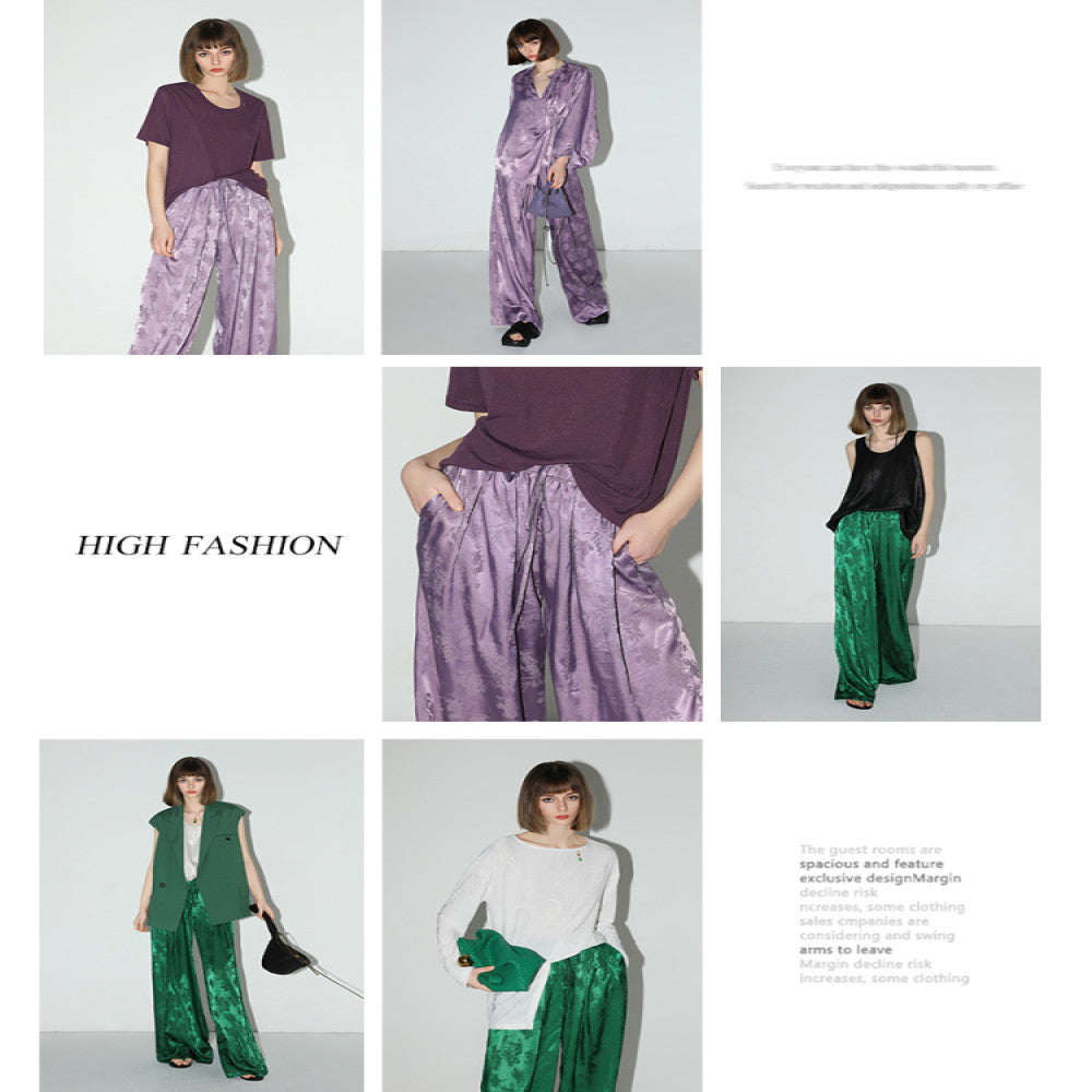 COCOBELLA New Chinese Style Dark Jacquard Glossy Satin Drape Wide Leg Pants Women s Casual Pants PA3026 3 image 3