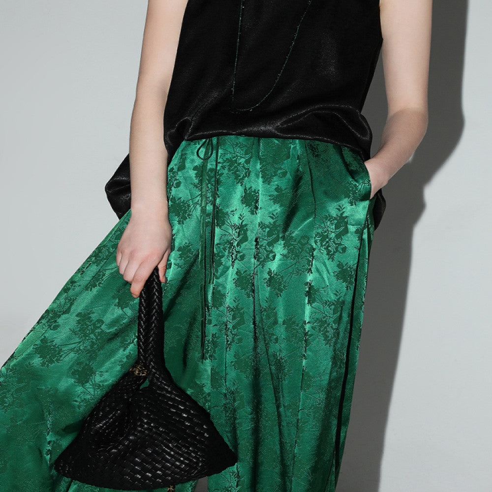 COCOBELLA New Chinese Style Dark Jacquard Glossy Satin Drape Wide Leg Pants Women s Casual Pants PA3026 3 image 4