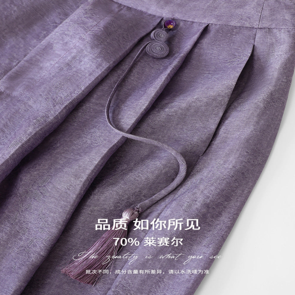 COCOBELLA Chinese style auspicious cloud purple hollow jacquard wide leg pants comfortable lyocell casual pants PA3038 image 5