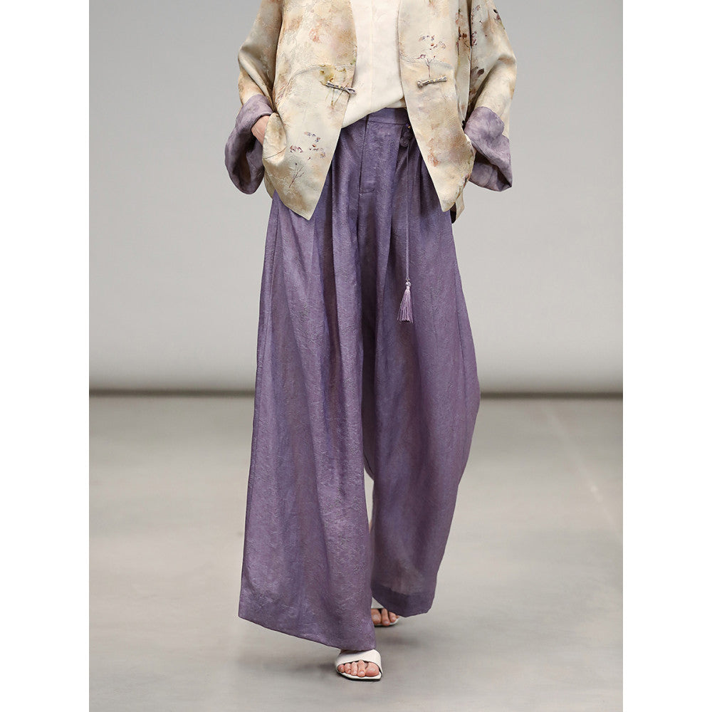 COCOBELLA Chinese style auspicious cloud purple hollow jacquard wide leg pants comfortable lyocell casual pants PA3038 image 13