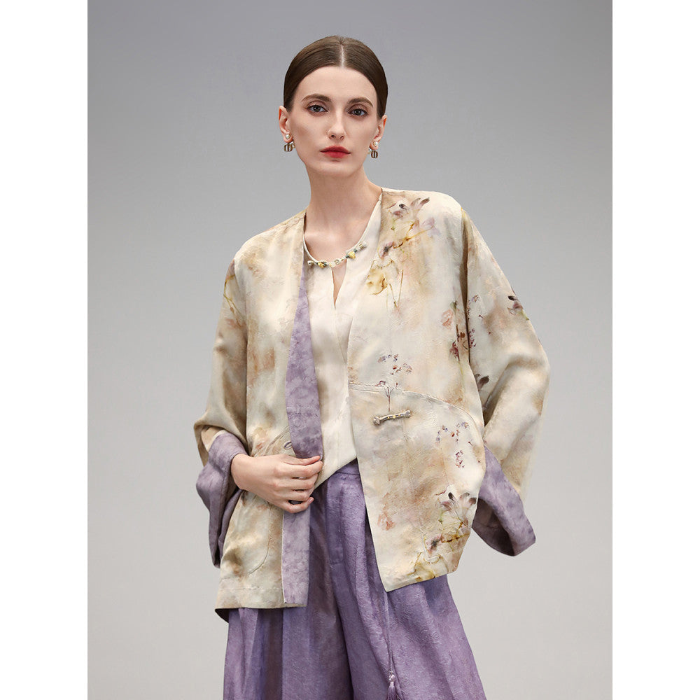 COCOBELLA Chinese style auspicious cloud purple hollow jacquard wide leg pants comfortable lyocell casual pants PA3038 image 15