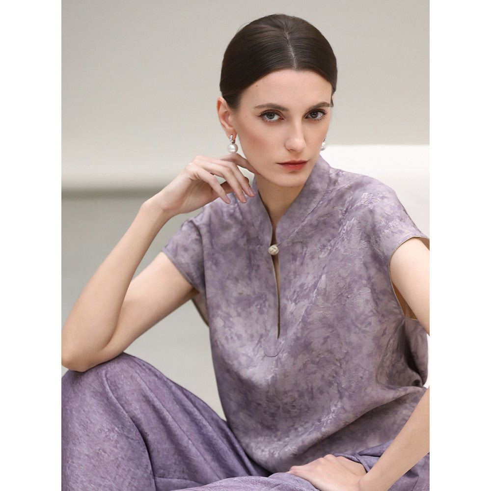 COCOBELLA Chinese style auspicious cloud purple hollow jacquard wide leg pants comfortable lyocell casual pants PA3038 image 25