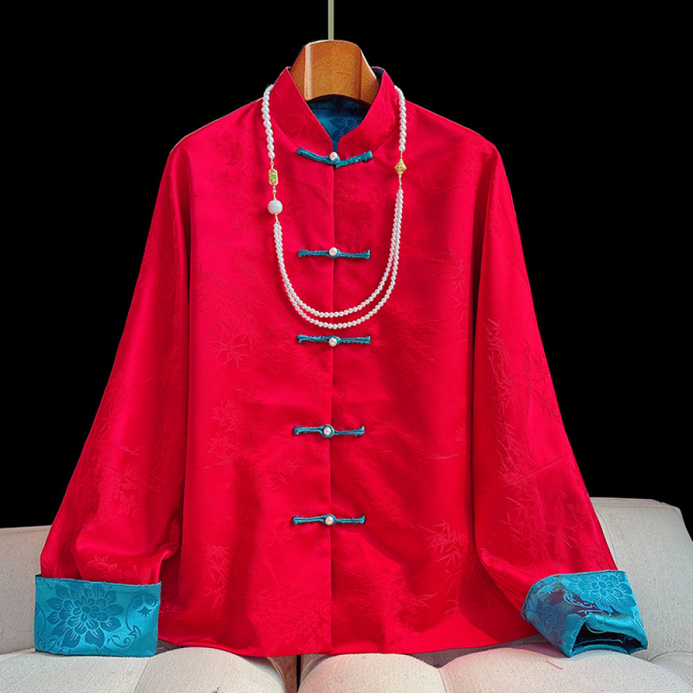 Red new Chinese style buttoned thick cotton jacket female original design New Year retro jacquard Chinese style cotton jacket top image 12