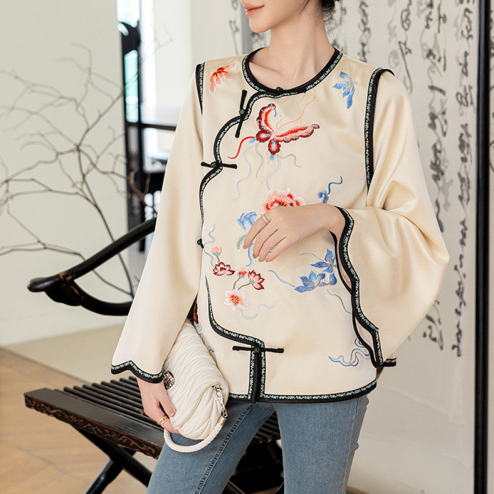Red China Chic New Chinese Embroidery Acetic Acid Top Women s New Year Celebration Dress Small Guochao Panbuckle Coat Autumn image 23