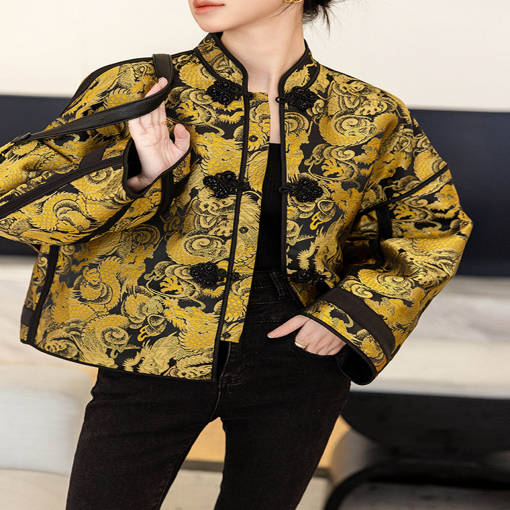 High grade golden retro national style short jacket for women in autumn 2025 new style for small size new Chinese style buttoned tops image 1