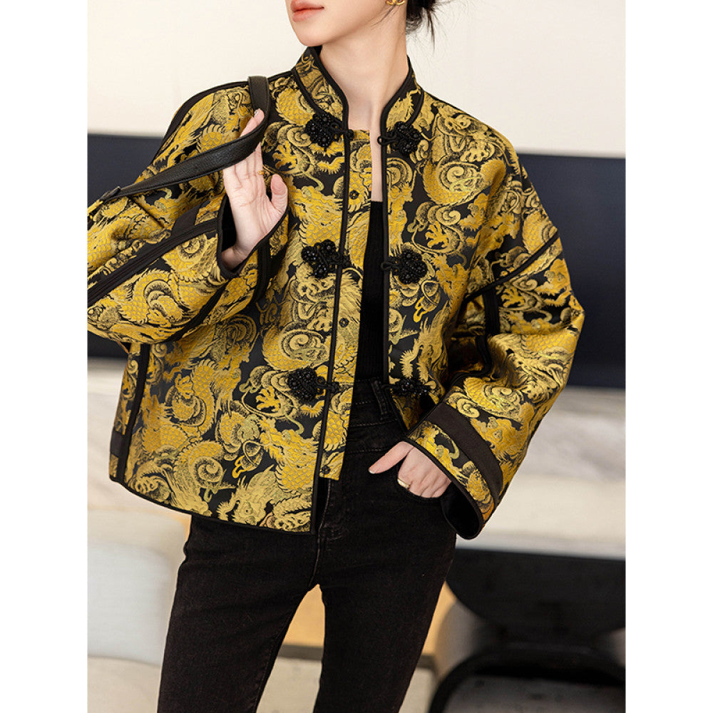 High grade golden retro national style short jacket for women in autumn 2025 new style for small size new Chinese style buttoned tops image 11