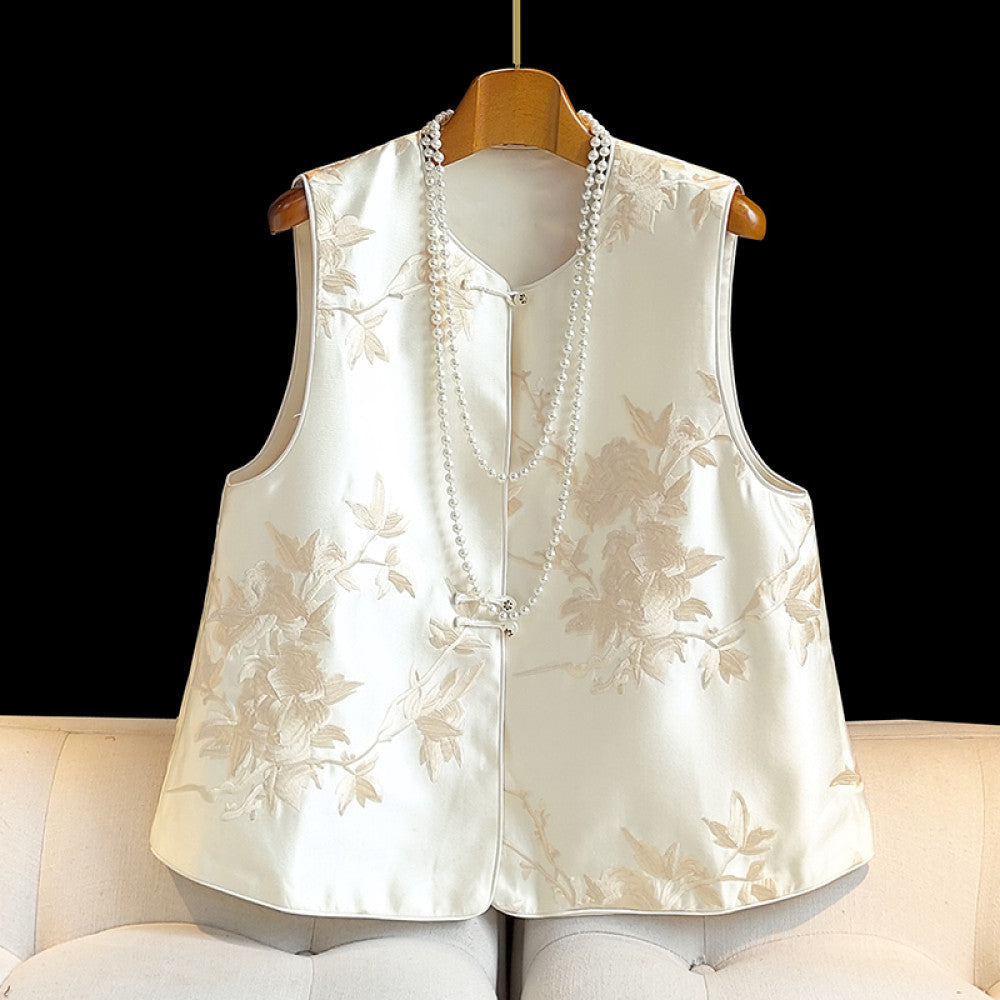 Red new Chinese style vest for women in spring short and small retro embroidered light Chinese style button top image 28