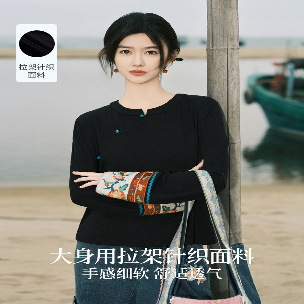 SOLO Original SOLO Guanyin Swallow Spring Loose Long Sleeve Top National Trend Embroidered T shirt image 0