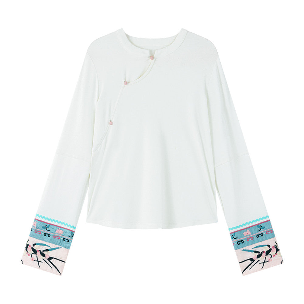 SOLO Original SOLO Guanyin Swallow Spring Loose Long Sleeve Top National Trend Embroidered T shirt image 17