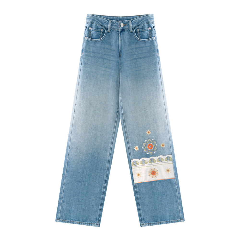Su Luo Dreaming of the Silk Road Ancient Golden Road original ethnic style embroidered winter velvet straight denim trousers image 7