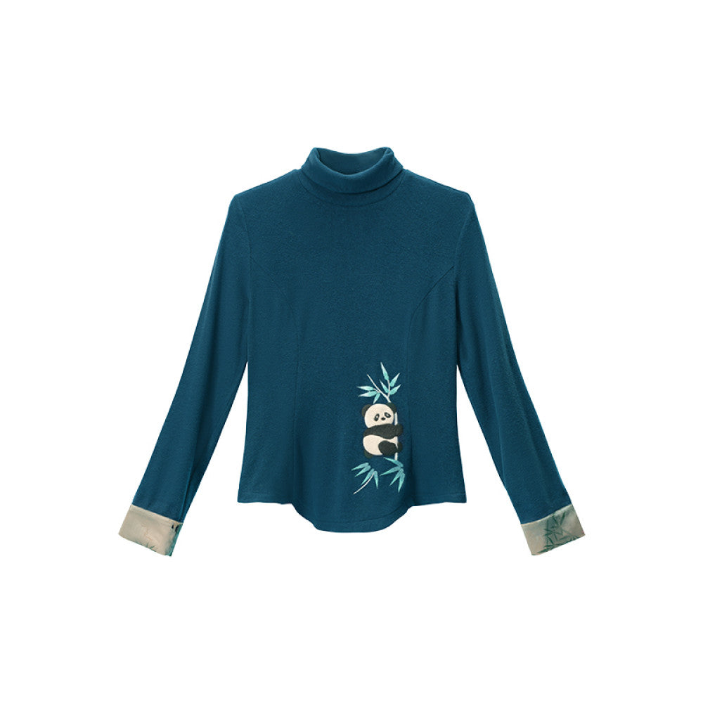 Su Luo original Panda Series Shushan Auspicious autumn and winter embroidered slim knitted bottoming T shirt image 14