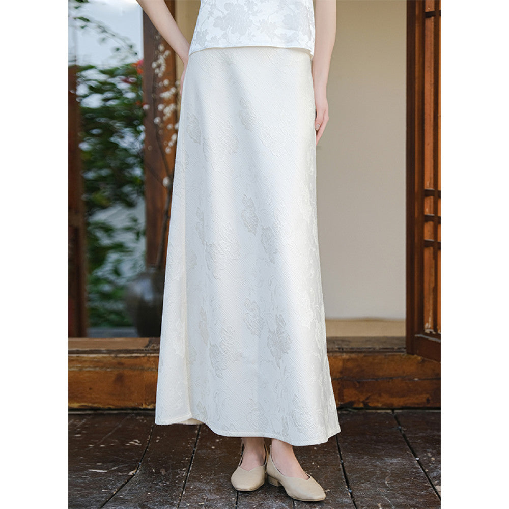 Mountain colored jacquard skirt original design versatile slim anti wrinkle high end elegant temperament commuting white skirt image 11