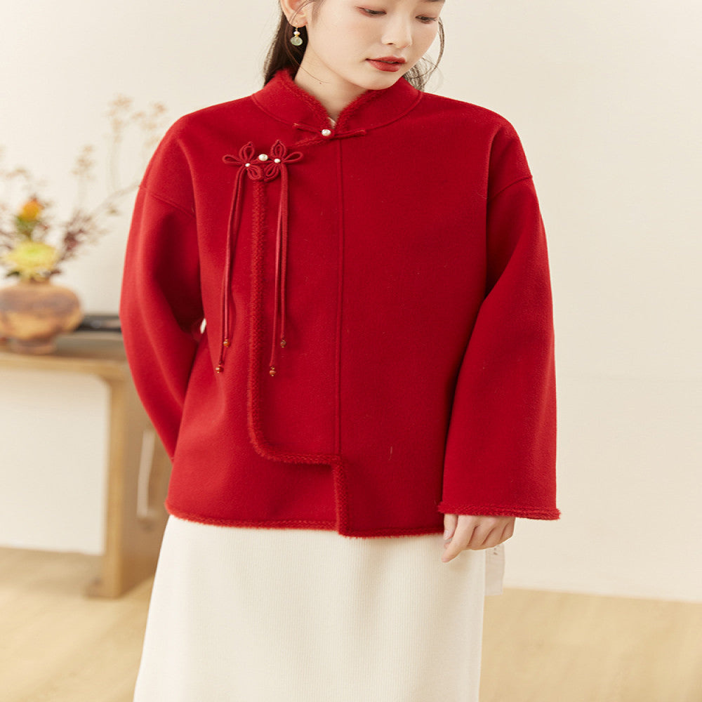 Mountain Colored New Year s Tang style women s Chinese style new Chinese Zen tea clothing autumn and winter retro red New Year s clothing jacket image 6