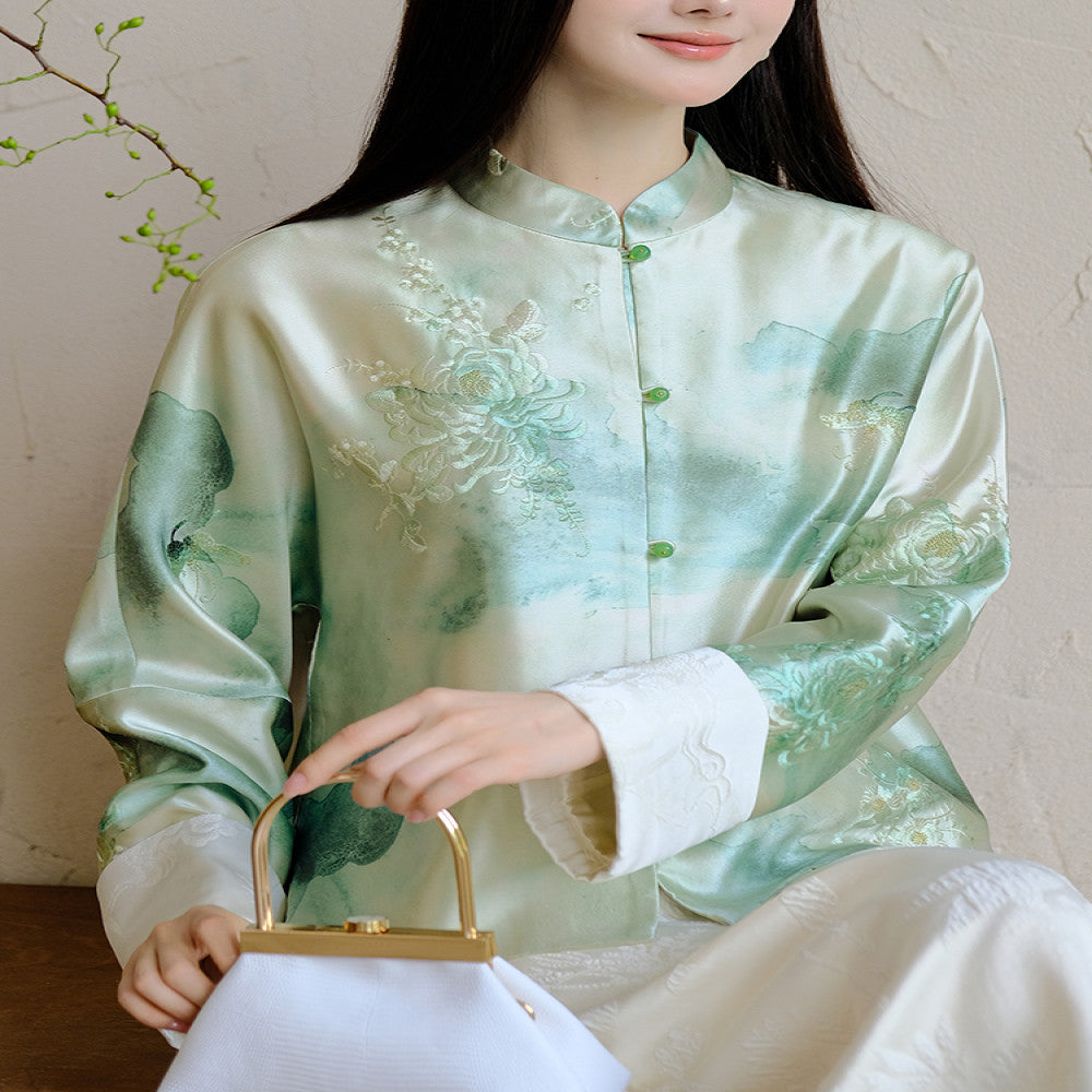 Shanyouse 2025 autumn new style new Chinese style chrysanthemum embroidery watercolor print jacket loose simple top image 6