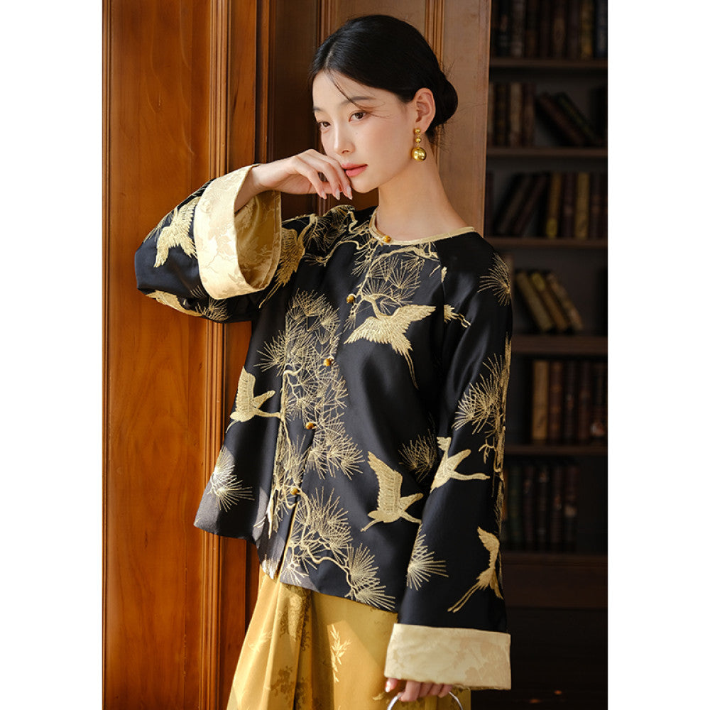 Shanyouse s new Crane Dance Pine Wind Embroidered Jacket New 2025 New Chinese Style Women s National Style Top High end Jacket image 11