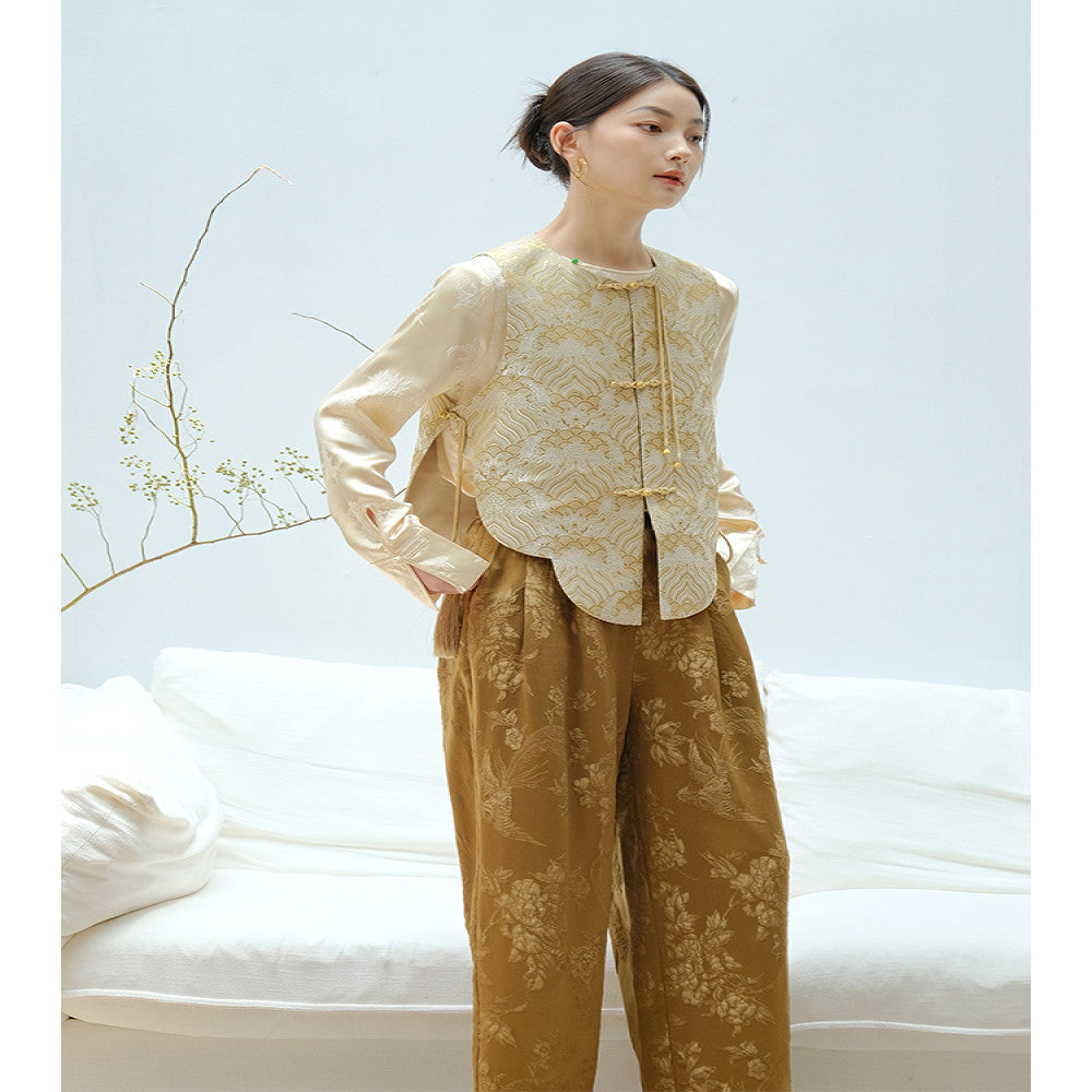 Mountain colored spring vest national style mountain cliff sea water pattern woven brocade jacquard vest early autumn layering vest new vest image 3