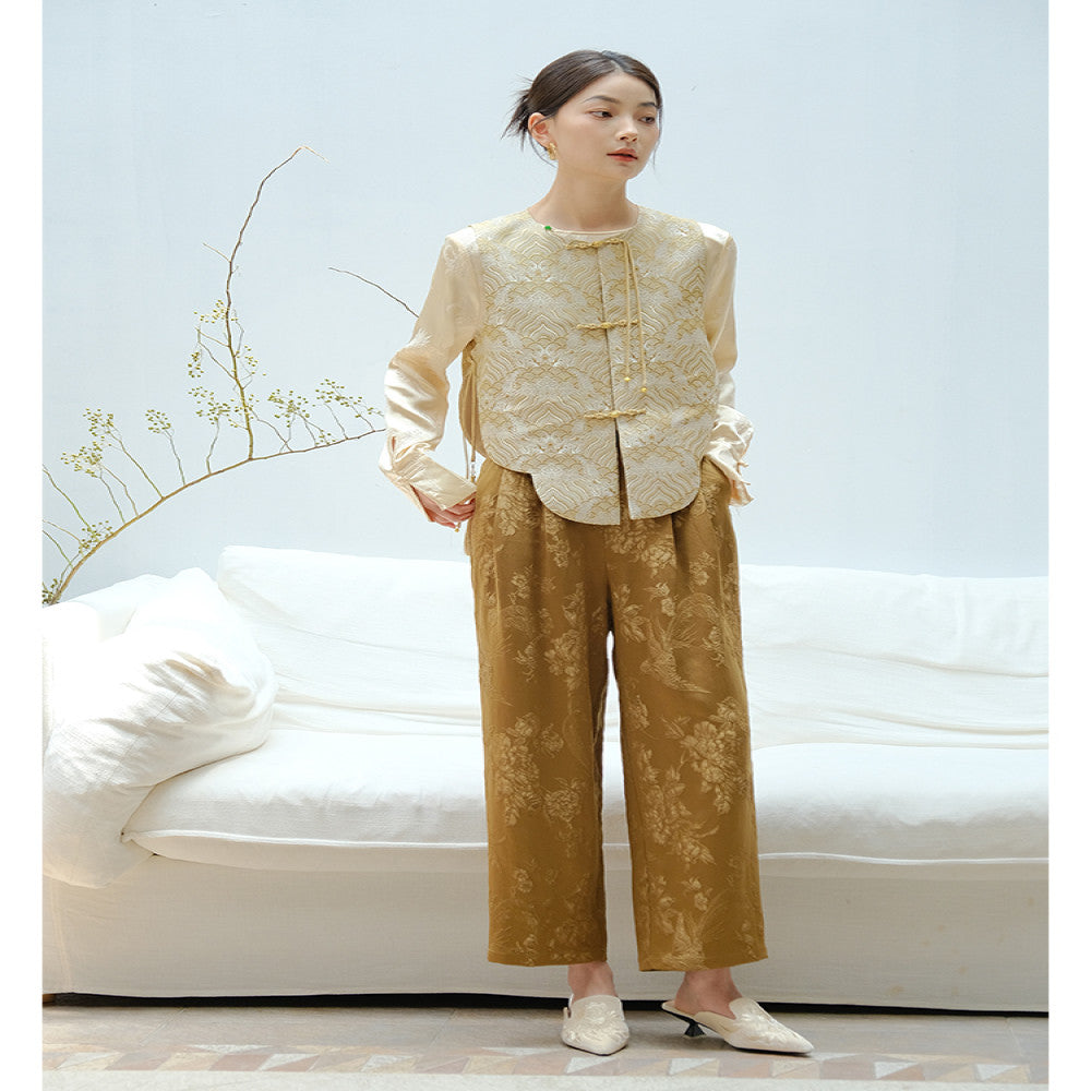 Mountain colored spring vest national style mountain cliff sea water pattern woven brocade jacquard vest early autumn layering vest new vest image 4