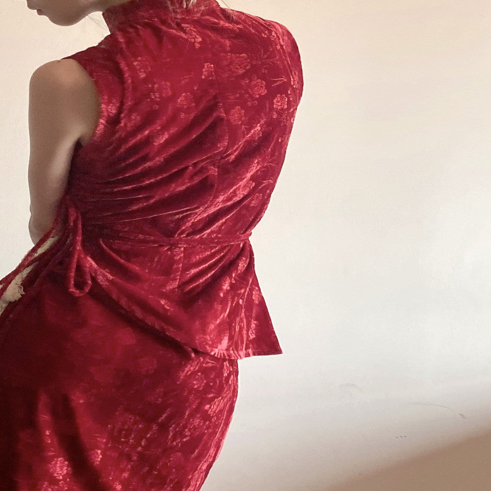 Spot Limp Online Original Winter Rose Velvet New Chinese Hairy Cheongsam Drawn Half Skirt image 1