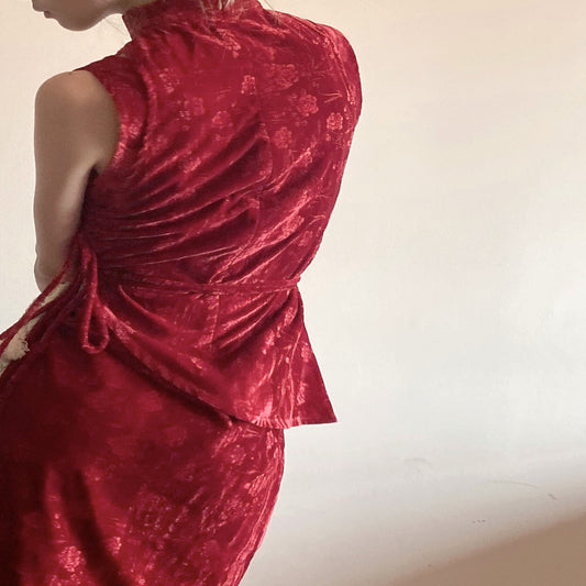 ASAYA-3829: Elegant Red Velvet Cheongsam Set ✨