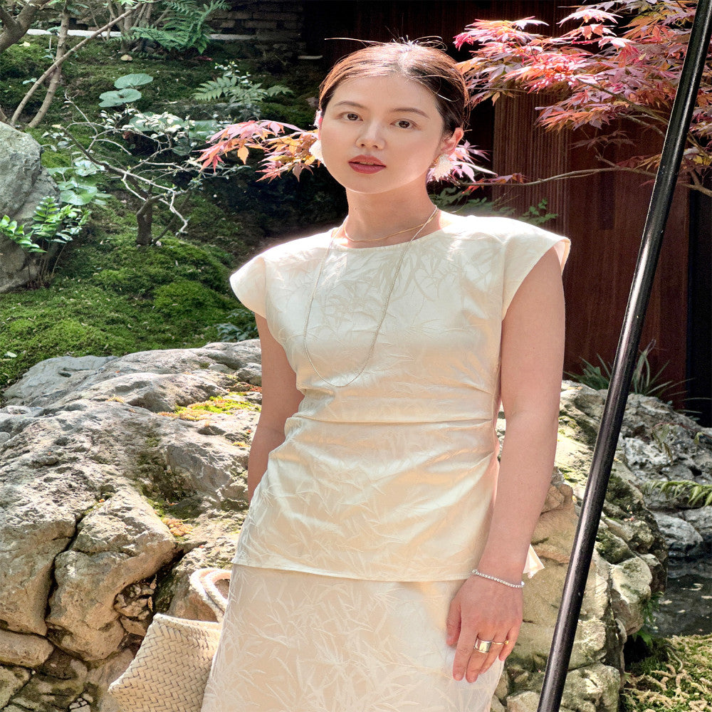 Cml Bamboo Charm of the East New Chinese Minimalist Bamboo Shadow Set with a slimming half skirt and two pieces of temperament image 1