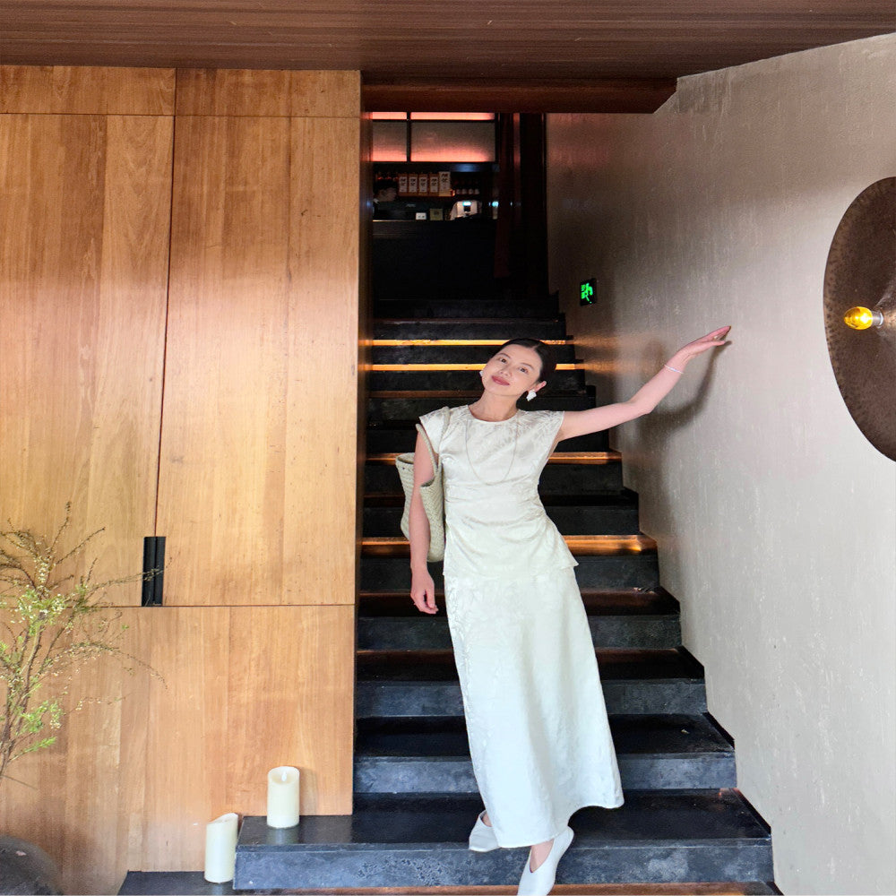 Cml Bamboo Charm of the East New Chinese Minimalist Bamboo Shadow Set with a slimming half skirt and two pieces of temperament image 5