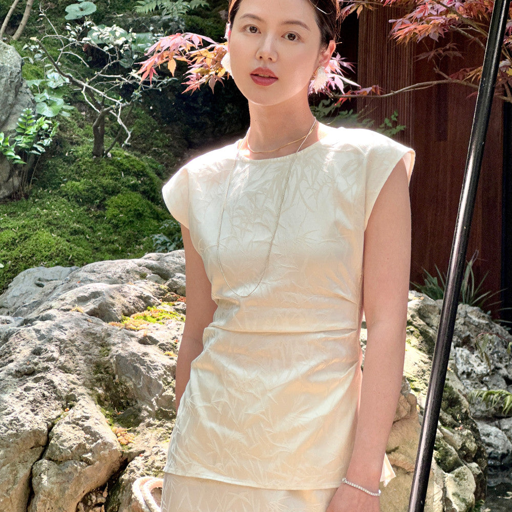 Cml Bamboo Charm of the East New Chinese Minimalist Bamboo Shadow Set with a slimming half skirt and two pieces of temperament image 8