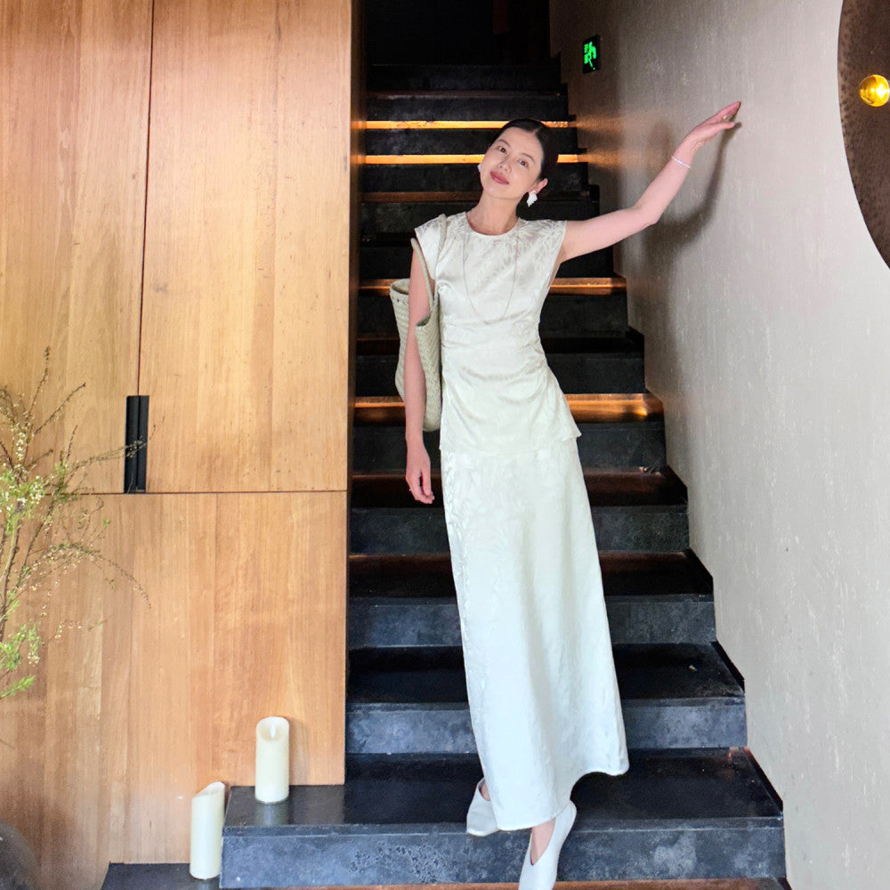 Cml Bamboo Charm of the East New Chinese Minimalist Bamboo Shadow Set with a slimming half skirt and two pieces of temperament image 37