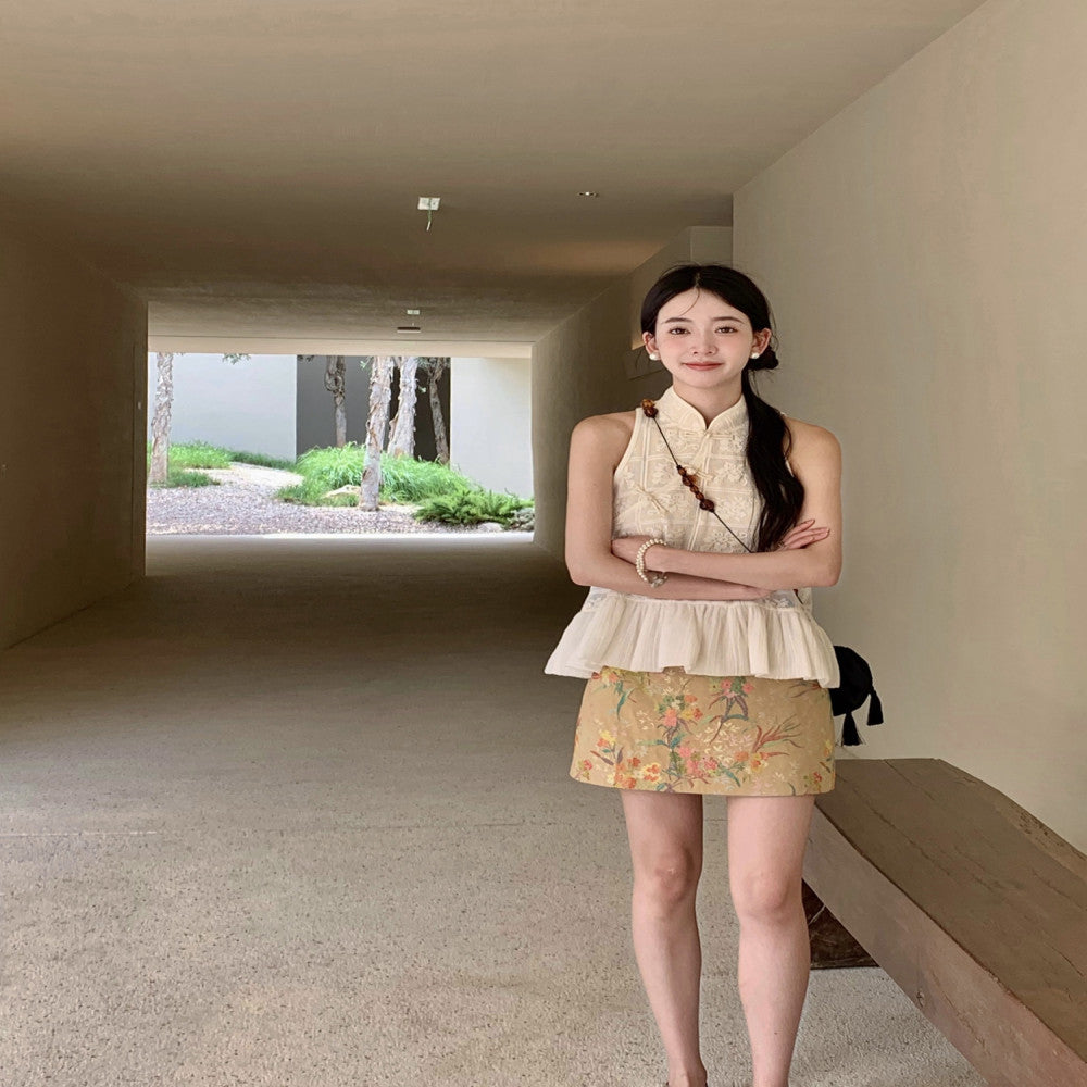 Thecoco Xiaozhanyue original new Chinese style sleeveless crochet top women s summer patchwork bubble hem temperament image 4