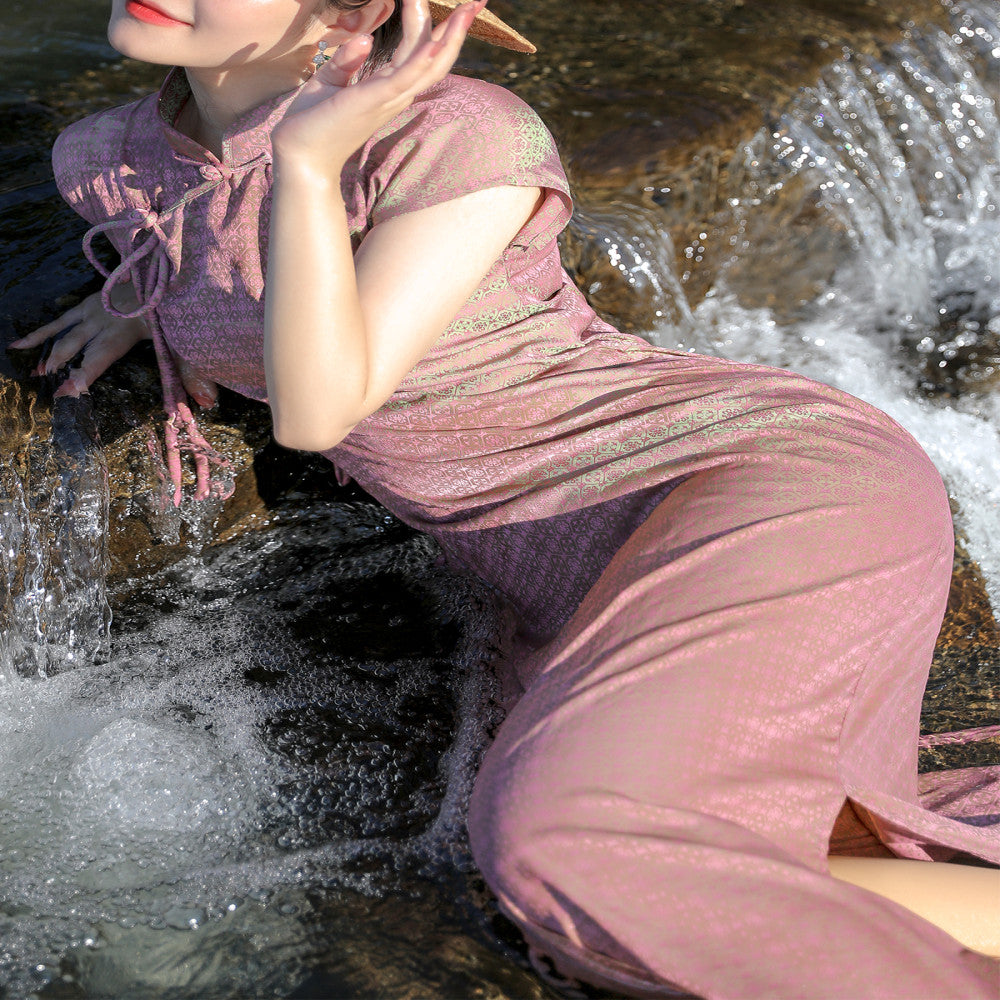 Baimei Sheng Commuting Gradient Fabric Lace up Cheongsam Dress with Improved Style New Chinese Short Sleeve 2023 image 2