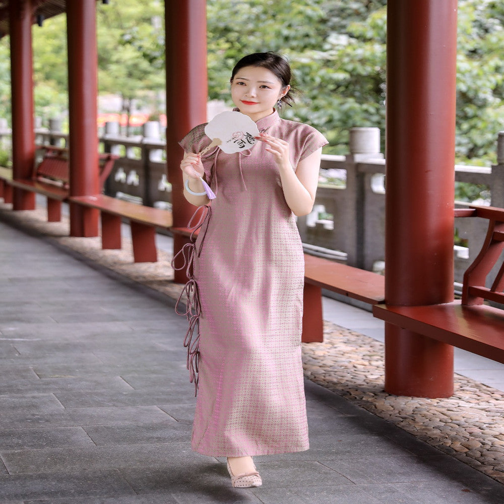 Baimei Sheng Commuting Gradient Fabric Lace up Cheongsam Dress with Improved Style New Chinese Short Sleeve 2023 image 3